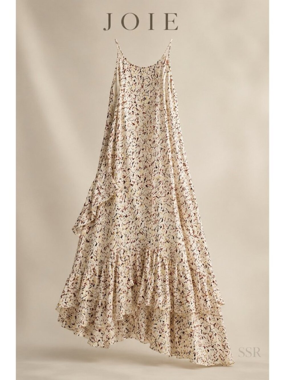 Joie Lamberta Silk Dress Size 12 Porcelain Halter Ruffle High Low Floral Maxi